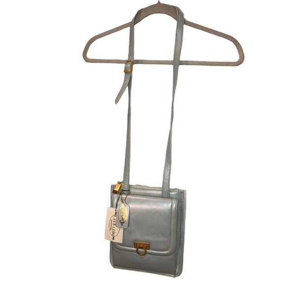 Cee Klein Deadstock NEW NWT vintage pearlized blue leather cross body me… - Picture 8 of 8